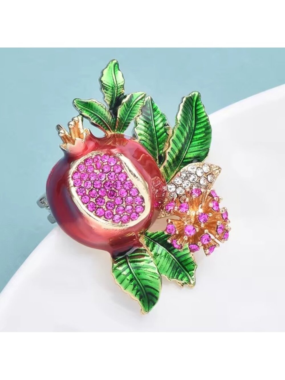 Red Pomegranate Pink Crystal Brooch